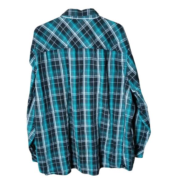 Rerun Men's 4xl Turquoise Green/ Black Plaid Pearl Snap Western Cowboy Shirt - Picture 2 of 3